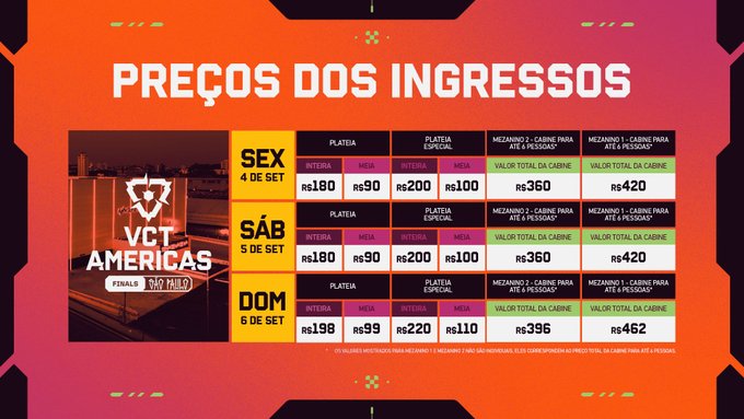 Arte promocional oficial anunciando as datas e ingressos do VCT Americas em São Paulo.