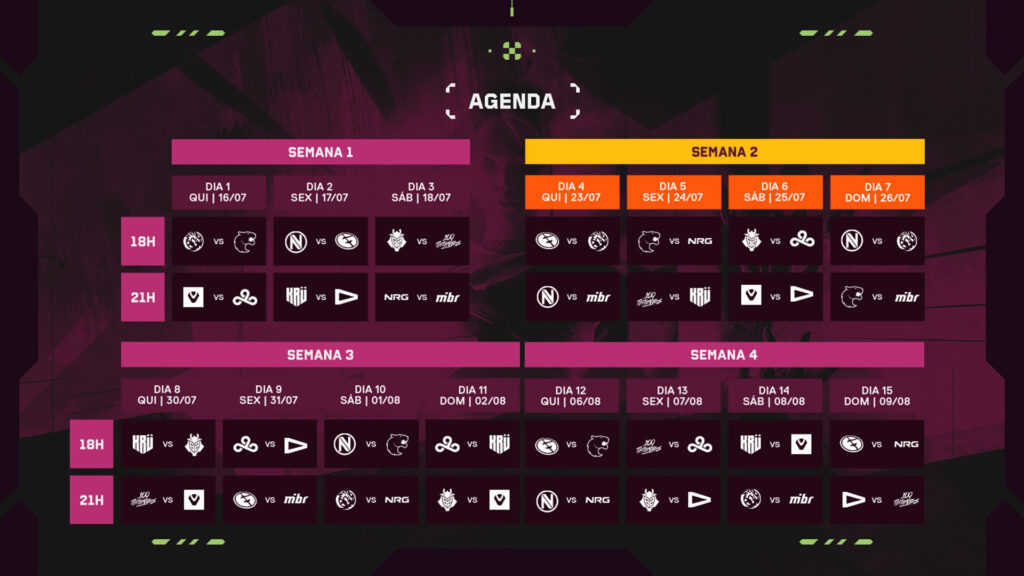 Arte promocional com o calendário oficial e os primeiros confrontos da segunda etapa do VCT Americas.